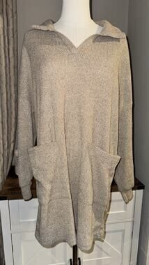 Kohls Fashion Sweater Dress Womens M Taupe Gray Ribbed Knit Collared Tunic NWT